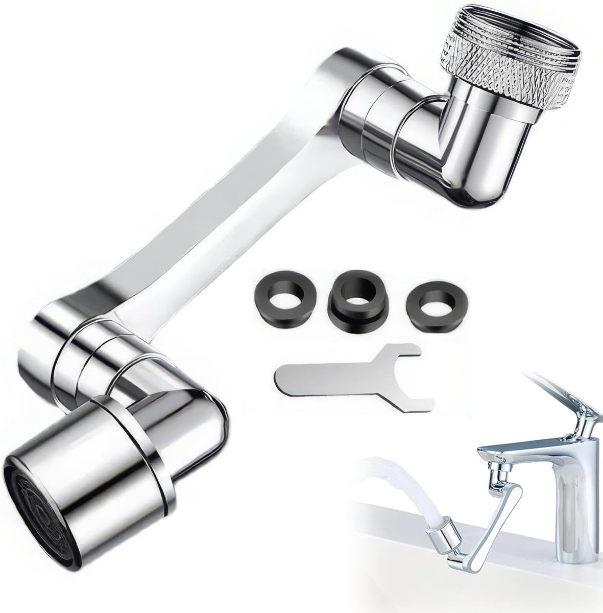 Allecto - Waterkraan Extensie - 1080° Roterende Kraan - Universele Swivel Kraanbeluchter - Dubbele Waterstraal - Filter voor Badkamer en Keuken - G...