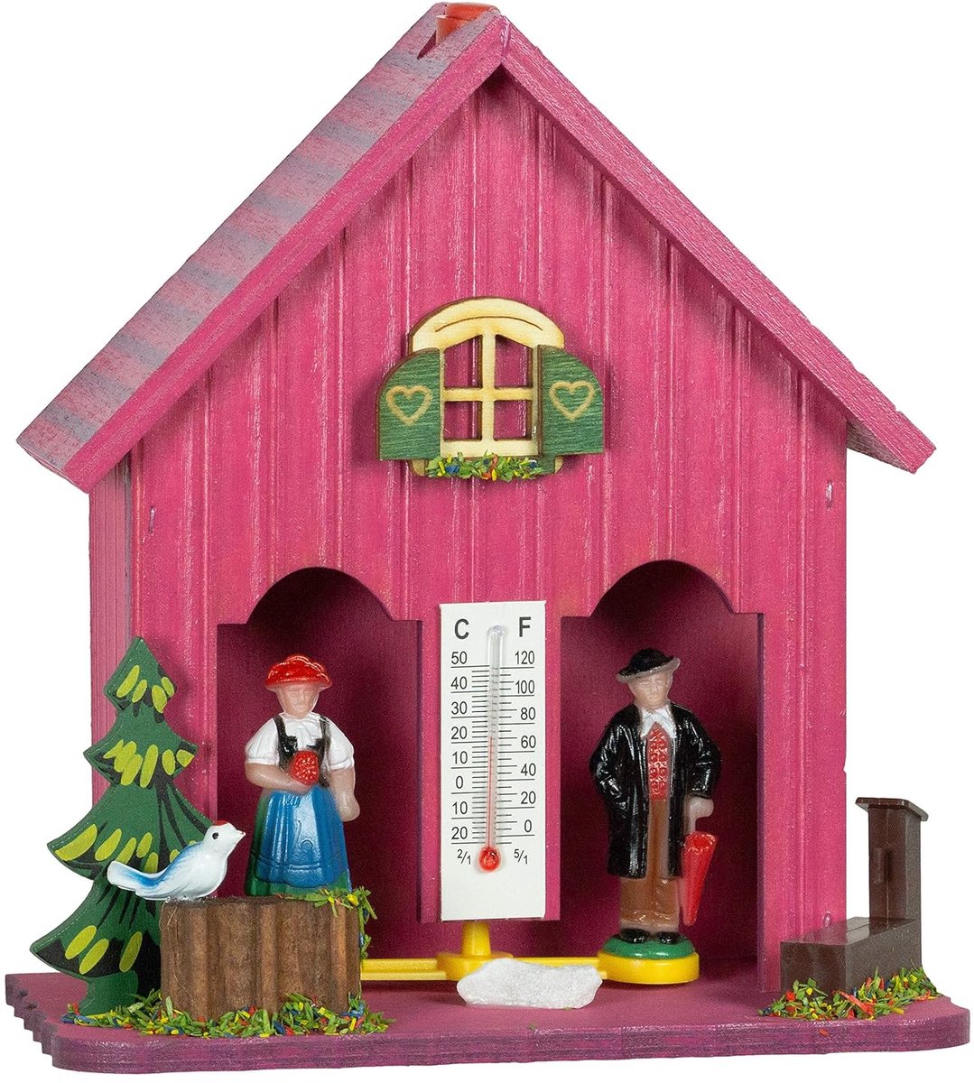 Weerhuisje Hout - Weerstation Decoratie - Weersvoorspelling Thuis - Gemaakt in Duitsland - 13 x 145 cm - Roze