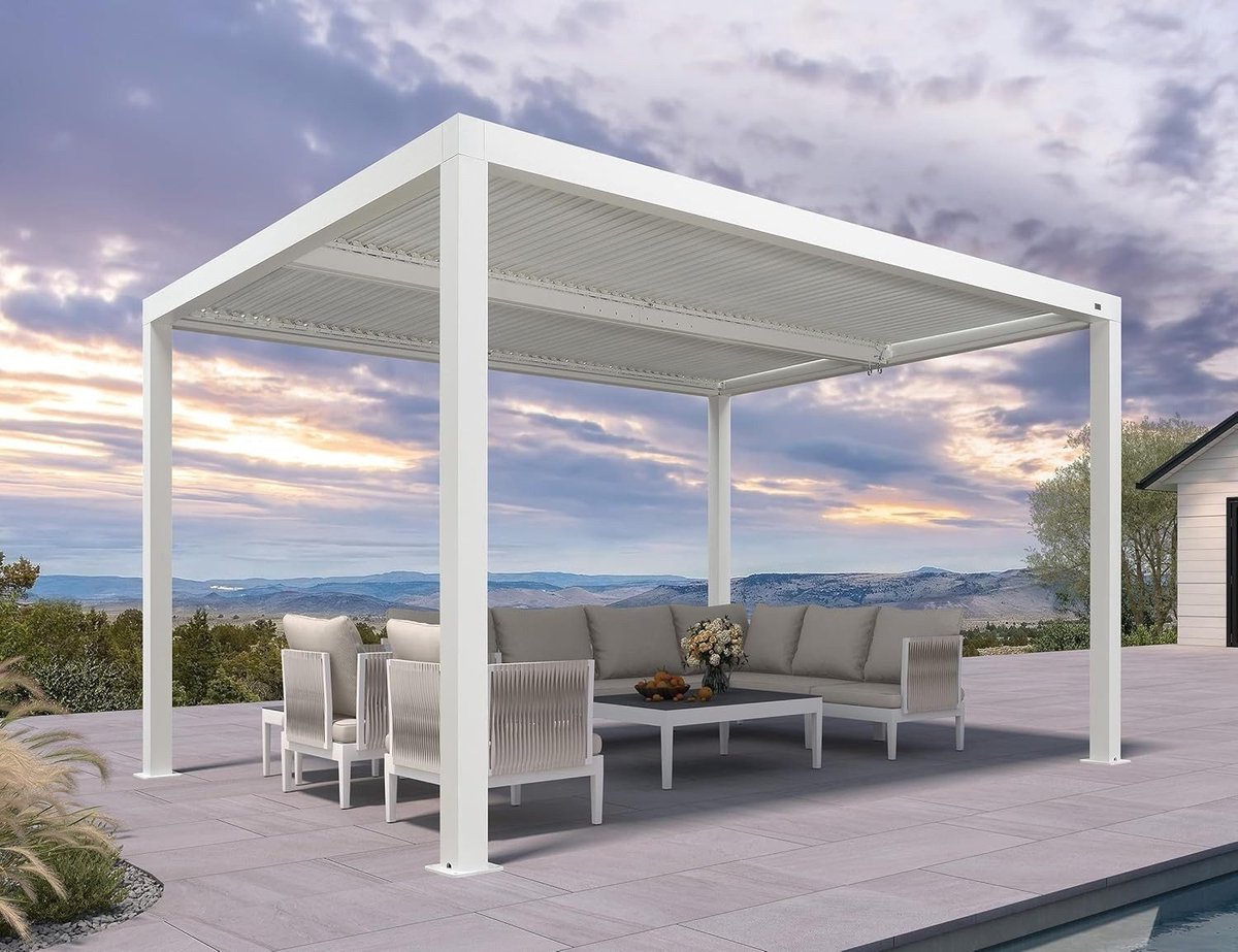 Purple Leaf Pergola avec toit à lames orientables 4,24 x 3 m - blanc