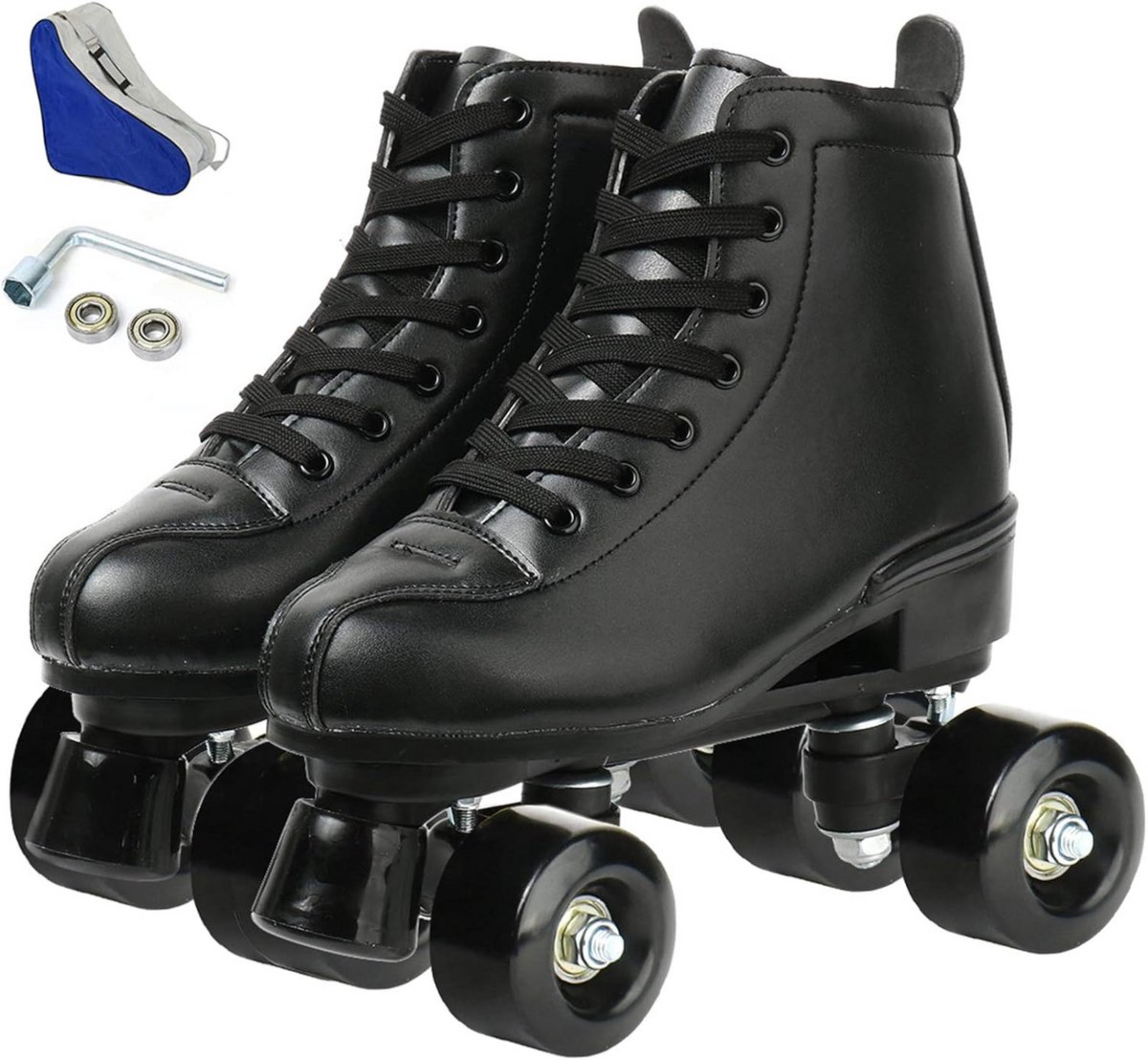 Verstelbare Dubbele Rij Rolschaatsen voor Volwassenen High-Top Comfortabel Indoor Outdoor Zwart