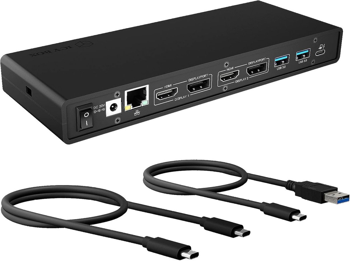 Docking Station - USB Hub Uitbreiding - Multitasking Werkplek - Twee Schermen Ondersteund - 65 Watt Power - Zwart