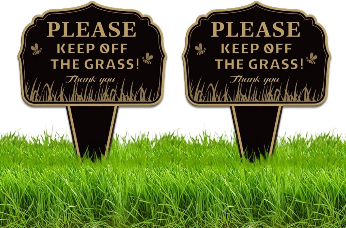Tuin Grondspiegel 'Blijf van het Gras Af' - Weerbestendig Aluminium Bord met Stek