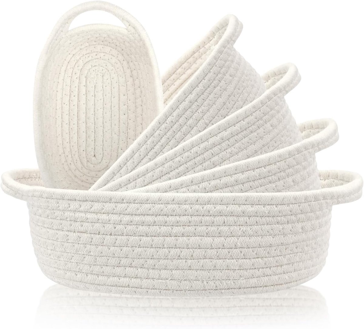 Set van 5 Gevlochten Opbergmanden Katoen - Decoratieve Manden voor Babykamer, Badkamer & Planken