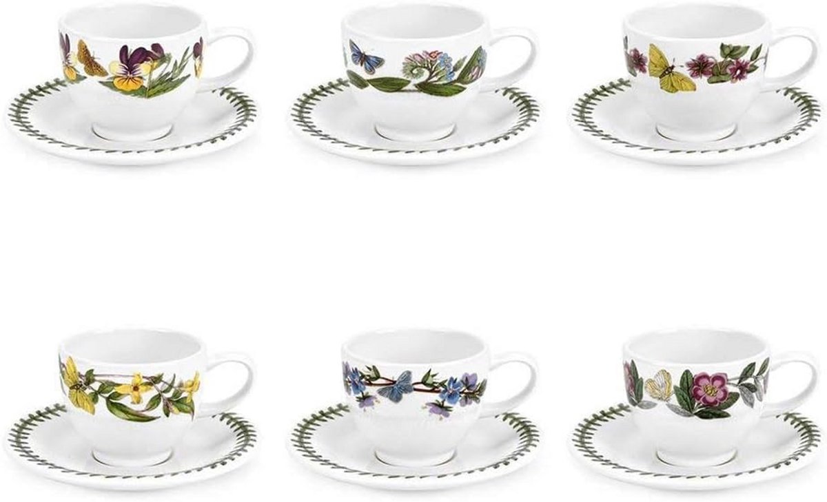 Espressokop en schotel set van 6 - Klassiek bloemenontwerp