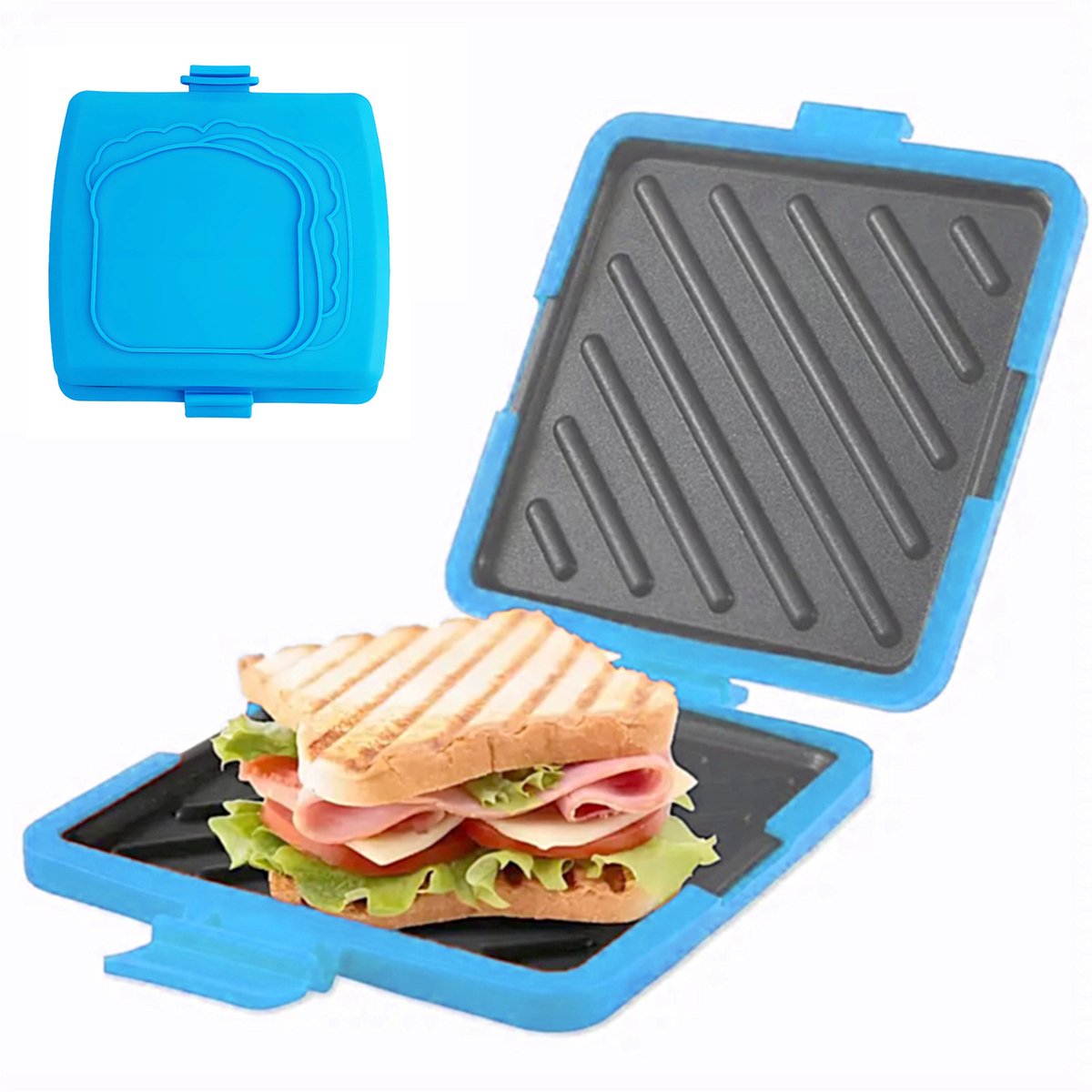 Magnetronbroodrooster, 16,8 x 16,1 x 3 cm, voor het snel en gemakkelijk maken van toast en gegrilde kaassandwiches. Inclusief verstelbare siliconen band. Geschikt voor de magnetron. Ook geschikt voor het maken van toast en panini (rood).