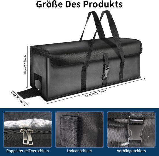 Brandwerende Accutas - 49 x 15 x 15 cm - Accutas voor fiets - Accuhoes Electrische Fiets of E-Bike - Hittebestendig accutas - Brandvertragend - Veilig Opslag en Transport van Merkloos — afbeelding 4