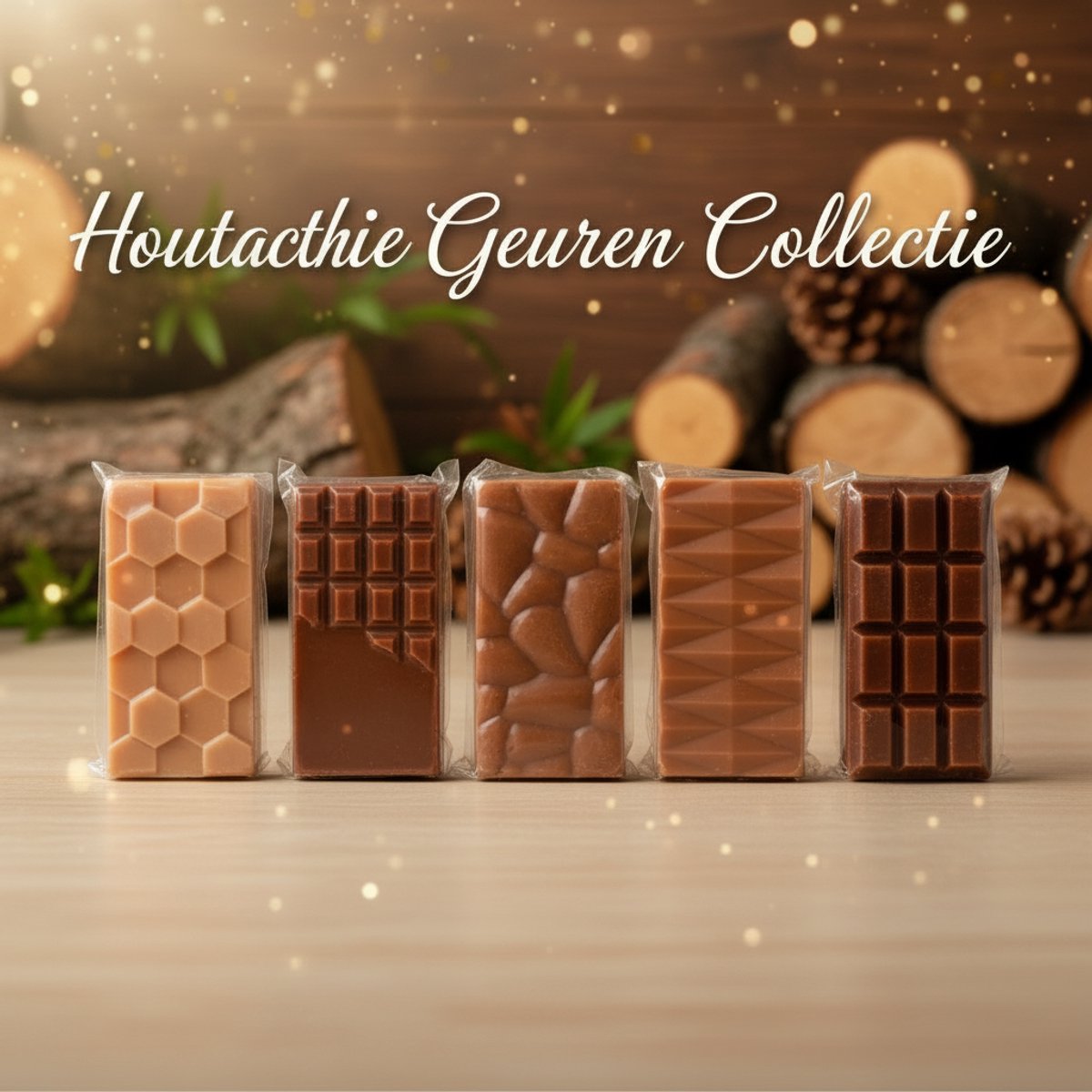 Scentulp - Houtachtige Wax Melts Set – 5 Hout Geuren – Waxmelts voor Geurbrander – Sojawax Snapbar – Handgemaakte Vegan geurwax (65g)