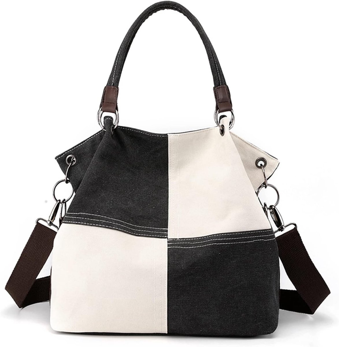 Grote Canvas Schoudertas Dames - Casual Handtas met Veel Opbergruimte