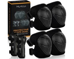 Montzys® Ensemble de Protection pour Skate Enfants - Protection Patineur Zwart - Protège-genoux & Protège-poignets - Enfant & Adultes