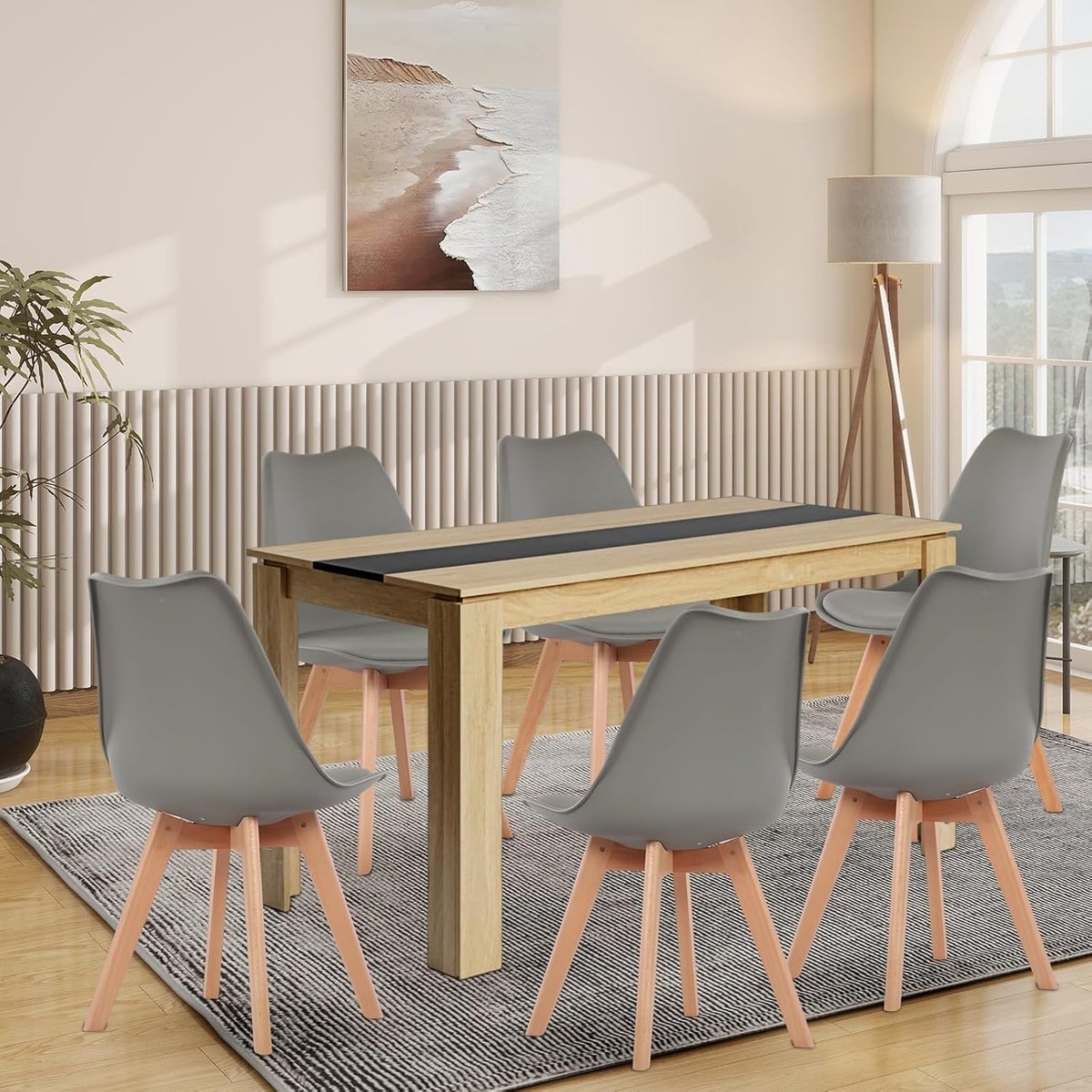 Complete Eetkamerset met 6 Stoelen en Rechthoekige Houten Tafel (140 cm)