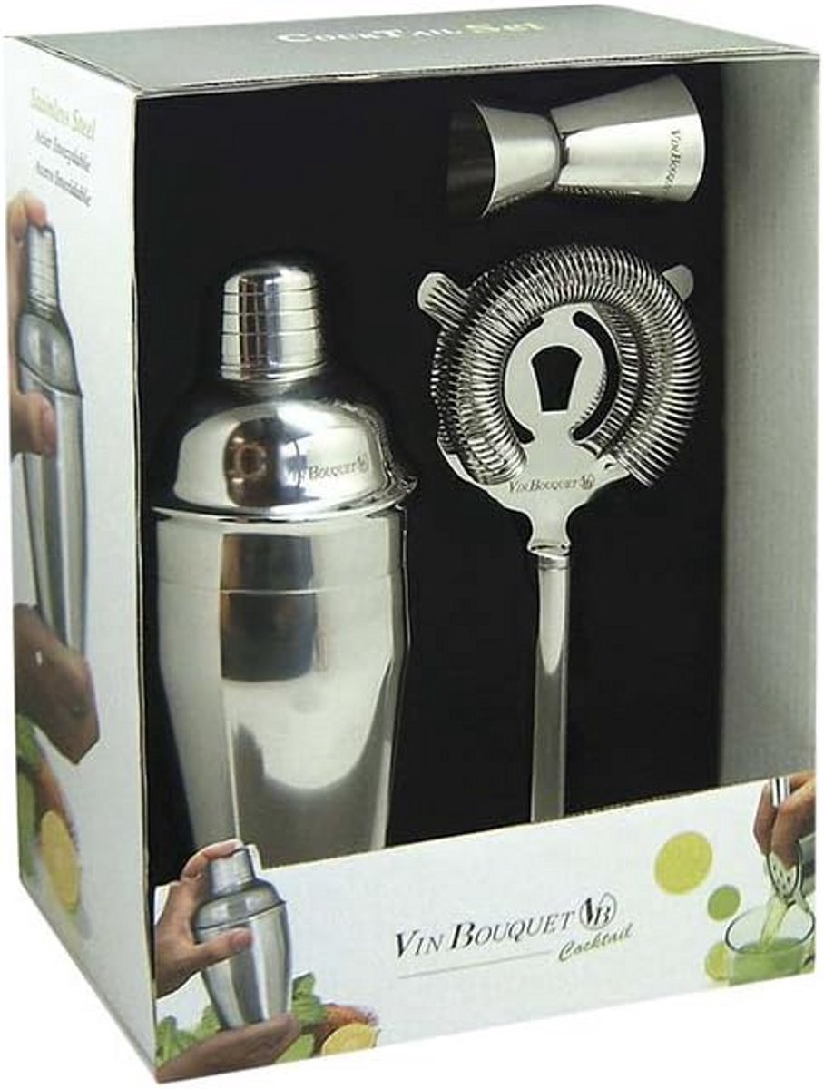 Complete Cocktail Set - Shaker, Zeef en Maatbeker (3-delig)