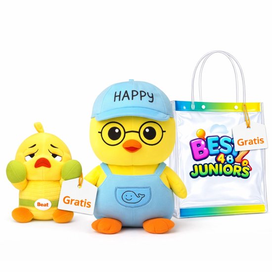 Pluche Happy Eend van Best4Juniors + Speelgoedtasje + Speelgoedtasje – De Grote Knuffel voor Kinderen & Baby’s, Deze superzachte pluche eend van 55 cm is hét perfecte cadeau voor verjaardagen, babyshowers of Valentijnsdag, Ideaal om mee te knuffelen!