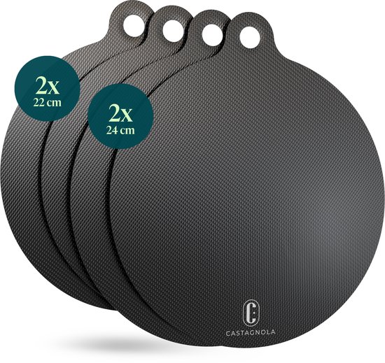 Castagnola Inductie Beschermer - Panbeschermer Hittebestendig tot 280ºC - Afdekplaat voor Kookplaat & Inductieplaat - Antislip Pannen Onderzetter Mat - Set van 4: 2x22cm en 2x24cm