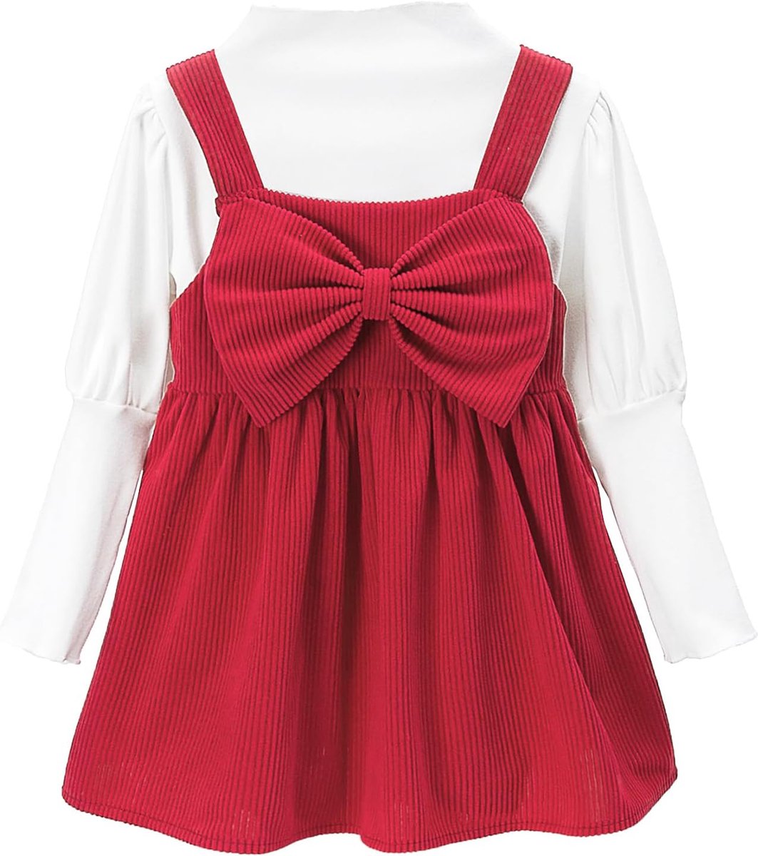 2-delige Babymeisjes Kledingset Lange Mouwen en Geruite Bretelrok Outfit