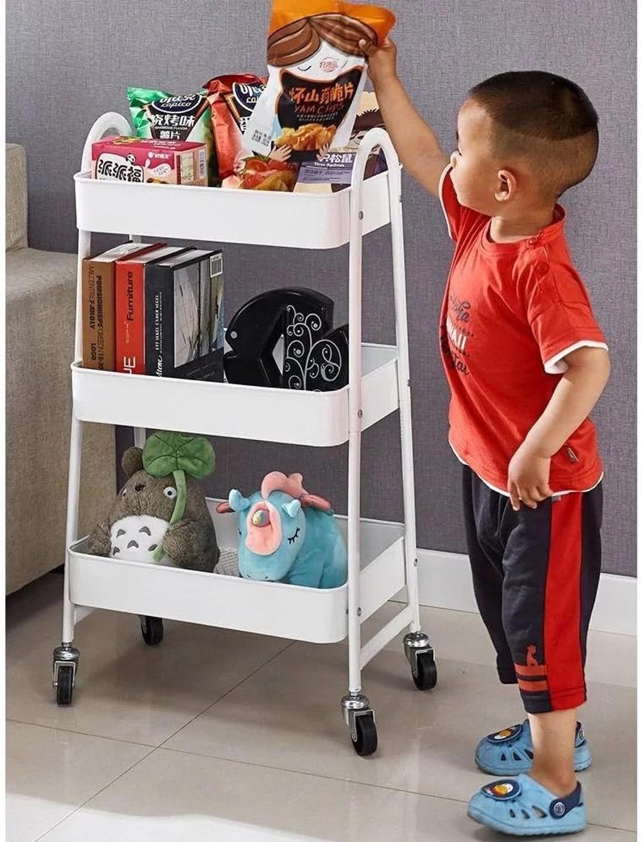 Multifunctionele Opslagwagen met 3 Niveaus en Wielen - Flexibele Opbergoplossing