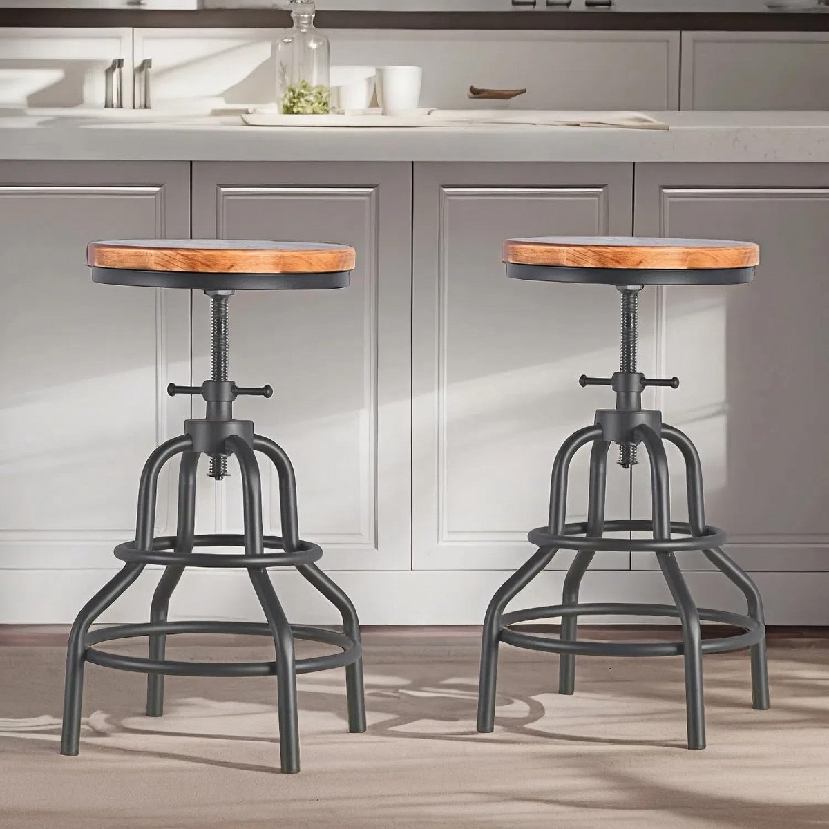 Industriële Vintage Barstoelen Set van 2 - In Hoogte Verstelbaar en Draaibaar