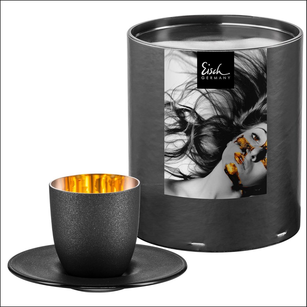 Luxe Espressoglaasje met Schotel (100 ml) - Handgemaakt Kristallglas met Gouden Rand