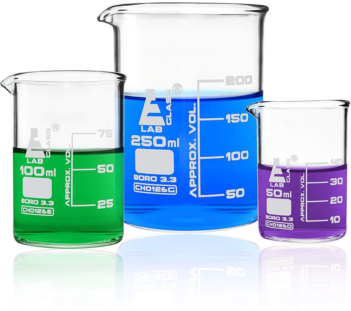 Borosilicaat Glas Bekerset Lage Vorm - 3 Stuks (50ml, 100ml, 250ml)