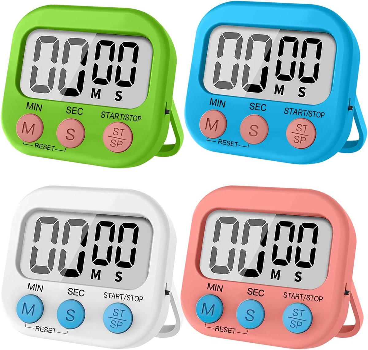 Keukentimers Digitaal - Kookwekker Set - Koken Bakken - 4 Stuks Groot LCD - 17x14cm - Multicolor