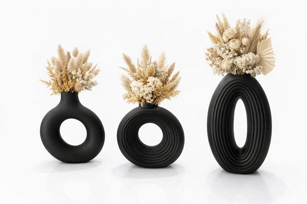 QORVANE Home - Moderne design siervazen - set van 3 - Zwart