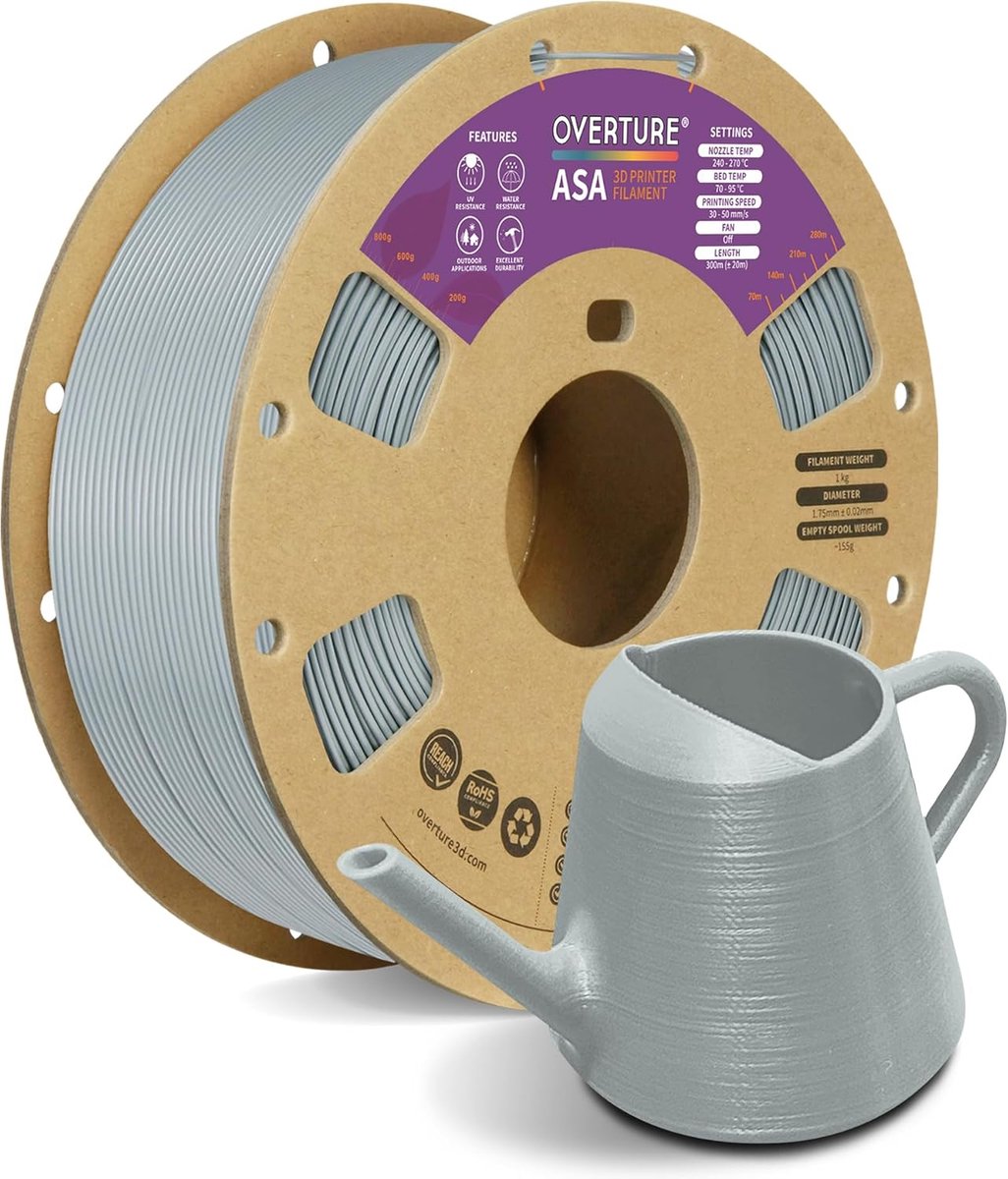 3D Printer Filament - ASA Materiaal - Buitenonderdelen Printen - Premium UV Bestendig - 1.75mm 1kg - Grijs
