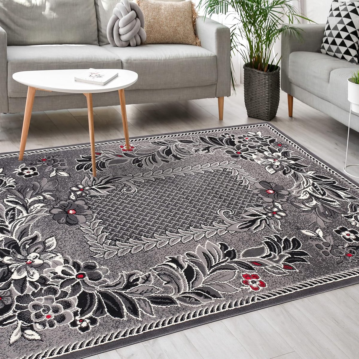 Modern Vloerkleed Grijs Laagpolig - Tapijt Woonkamer Slaapkamer Geschikt voor Vloerverwarm