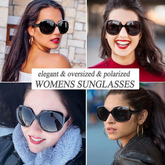 Gepolariseerde zonnebrillen voor dames, stijlvolle oversized zonnebrillen voor autorijden, grote zonnebrillen voor dames met UV-bescherming (zwart) van Merkloos — afbeelding 2