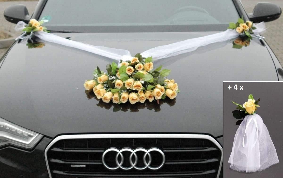 Luxe Kant Autoboeket Versiering Set met Rozen - Volledige Bruiloft Decoratie