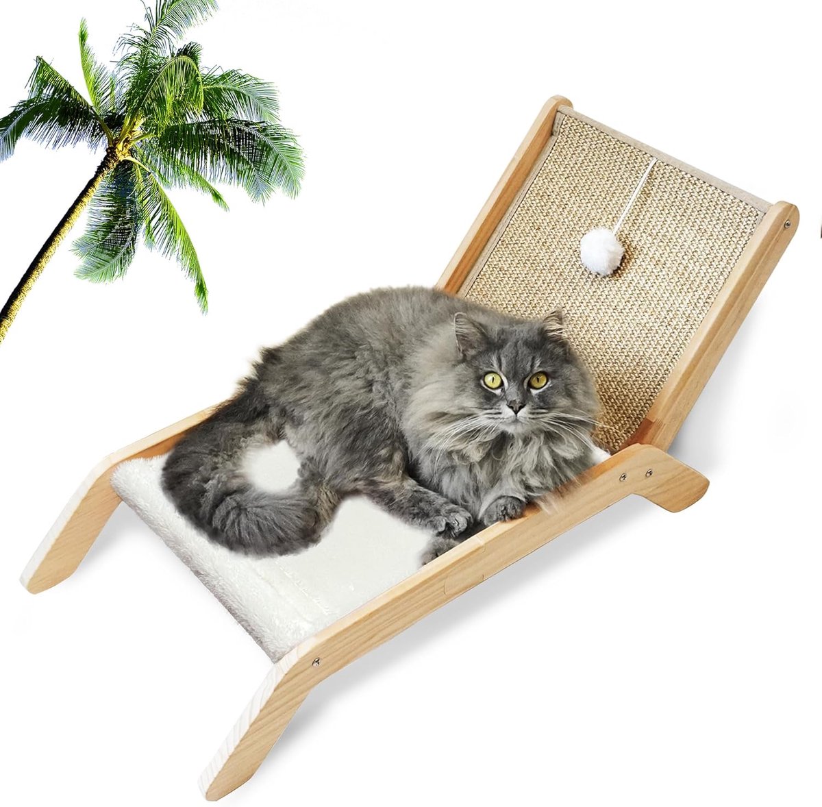Verhoogd Kattenbed in Strandstoel Stijl met Sisal Krabpaal en Speelgoed