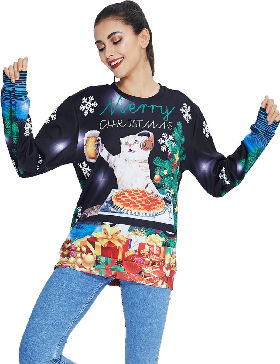 Grappig Unisex Kerst Sweatshirt Lange Mouwen T-shirt met 3D Print voor Heren en Dames