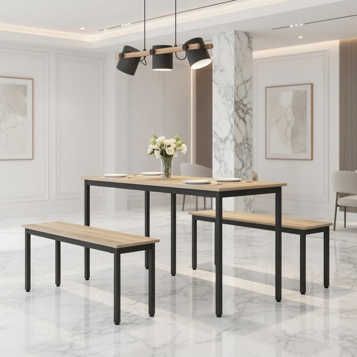 Modern Design Eettafel - Zwart Houten Plaat & Metalen Frame - Minimalistische Rechthoekige Tafel voor Keuken, Eetkamer en Open Woonkamers - Duurzaam & Stijlvol Meubel Casa Serena – Afmetingen op aa...