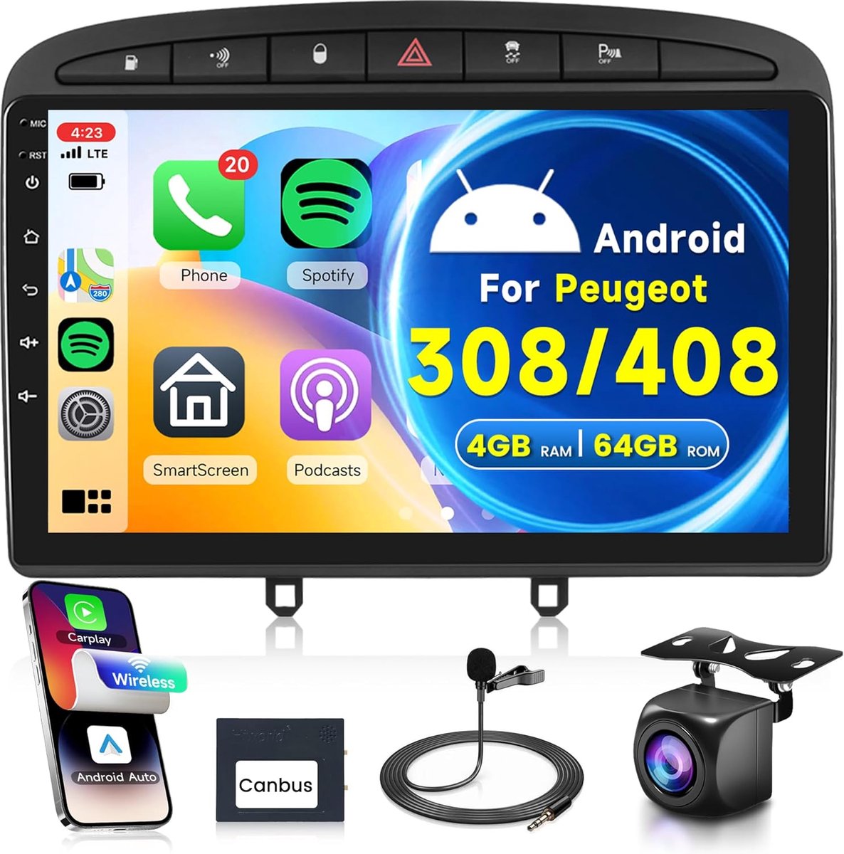 Autoradio - Carplay Android - Navigatie Muziek - 9 Inch Scherm - 2 Din