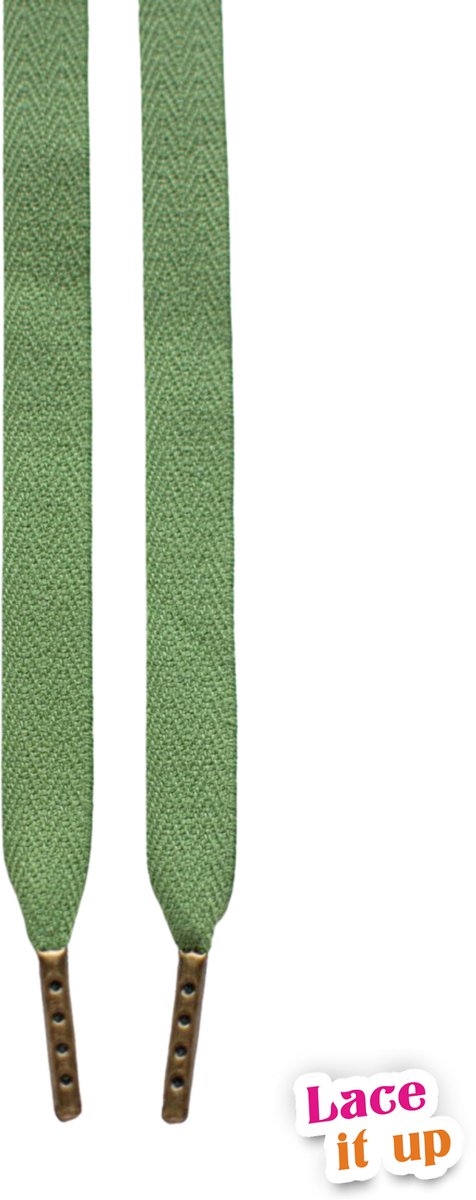 Schoenveters plat - zacht groen - 120cm - bronzen nestels veters voor wandelschoenen, werkschoenen en meer