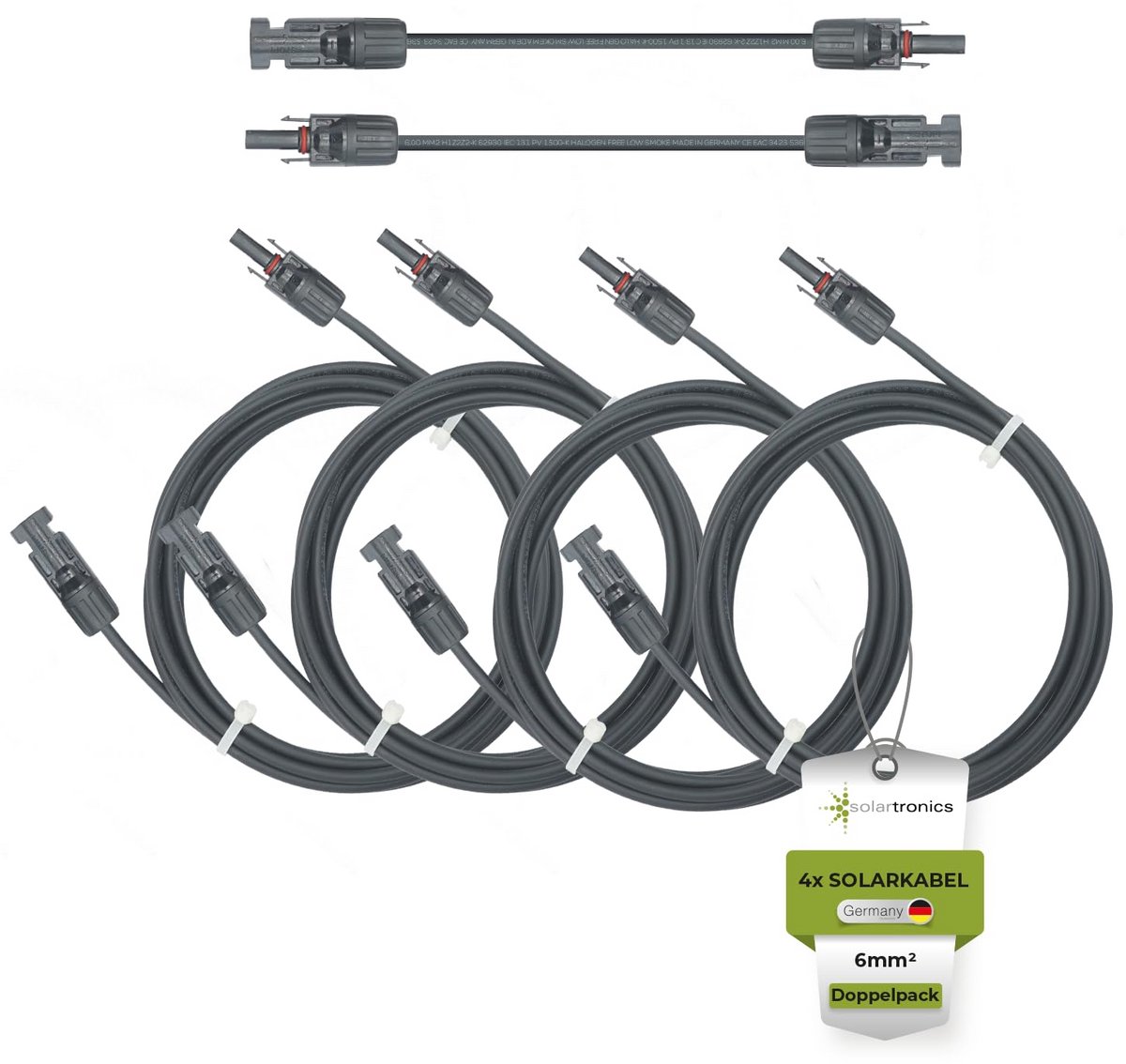 4-delige Set Zonnepaneel Kabels 6mm² Zwart Inclusief MC4 Stekkers - 4x 1.5m Verlengkabels