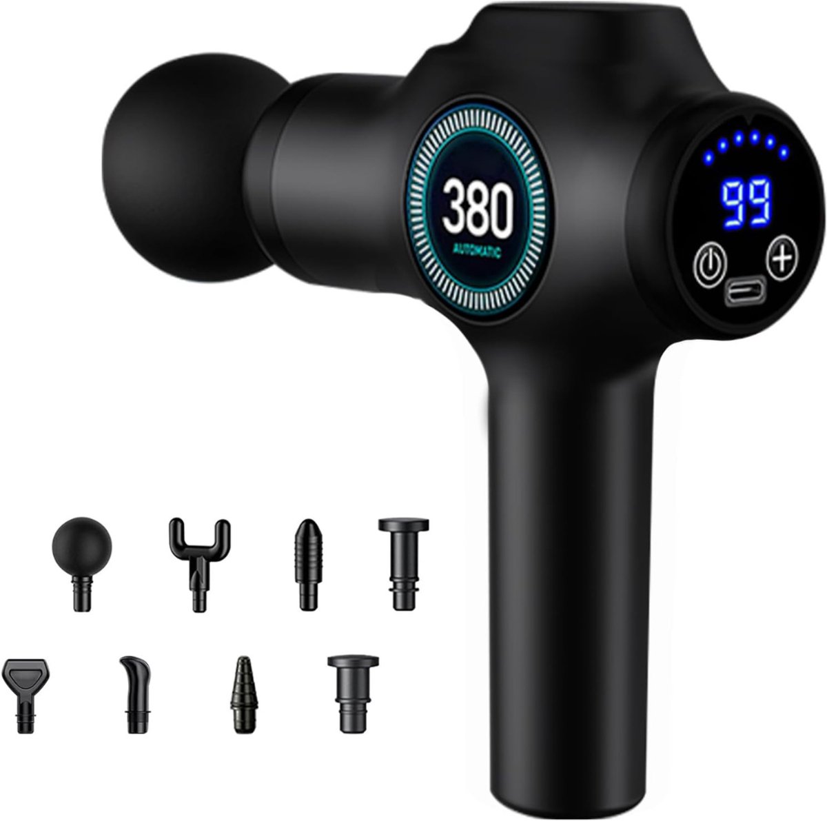 Octav8® Massage Gun - Massage Apparaat - Massage Pistool - 99 Instelbare niveaus en 9 Opzetstukken - LCD-display