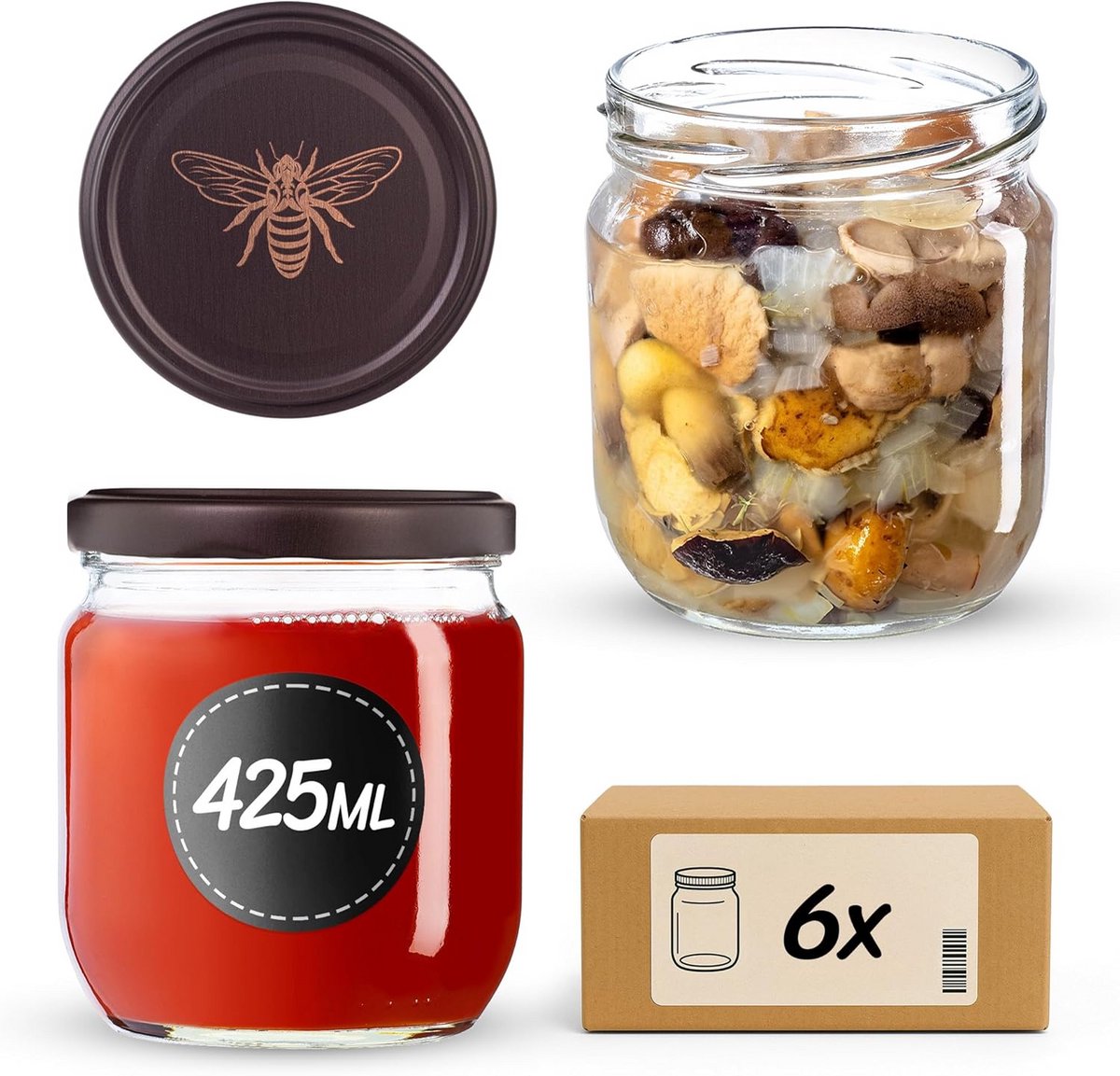 Glazen Inmaakpotten 425 ml met Schroefdeksel - Mooie Bewaar- en Voorraadpotten