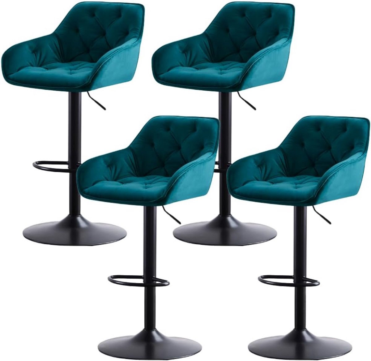 Set van 4 Fluweel Zachte Barstoelen met Rugleuning - In Hoogte Verstelbaar en Draaibaar