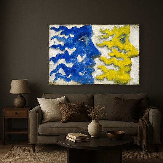 Twee profielgezichten - Kunstobject - Canvas schilderij - 45x30 cm