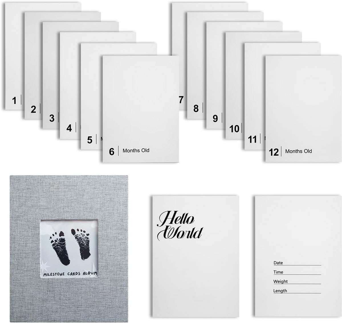 Mijlpaalkaarten Set voor Baby met Inktloze Afdrukkit - Maanden Kaartjes & Pootafdruk Set