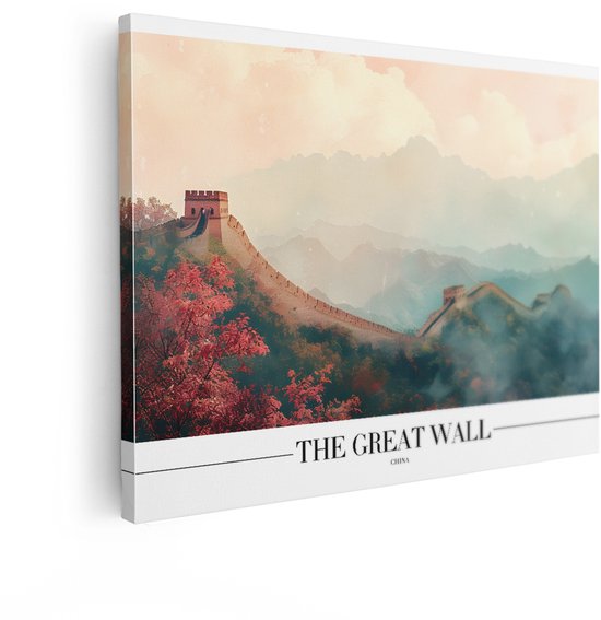 Artaza Canvas Schilderij Landschap China - 40x30 cm - Wanddecoratie Grote Muur - Muurdecoratie Natuur - Schilderijen Herfst