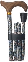 Garcia 1880 Opvouwbare wandelstok - Kleine bloemen - Blauw - Verstelbaar van 84 tot 94 cm - Aluminium - Derby handvat - Wandelstok vrouwen en mannen - Met wandelstok clip