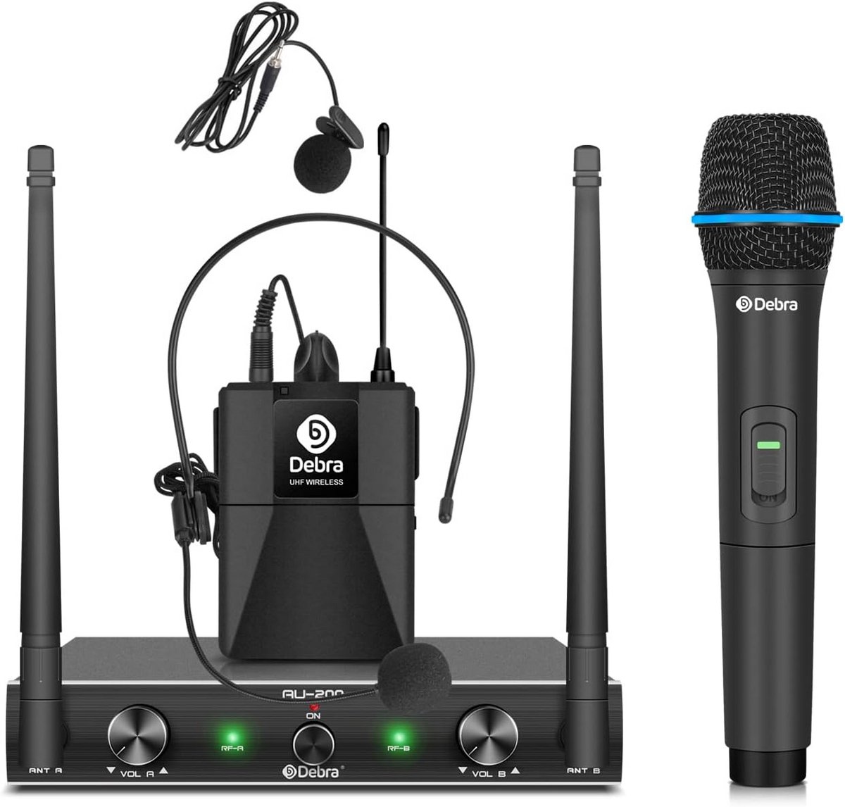 Professionele 2-Kanaals UHF Draadloze Microfoonset: Hand, Lavalier & Headset Opties