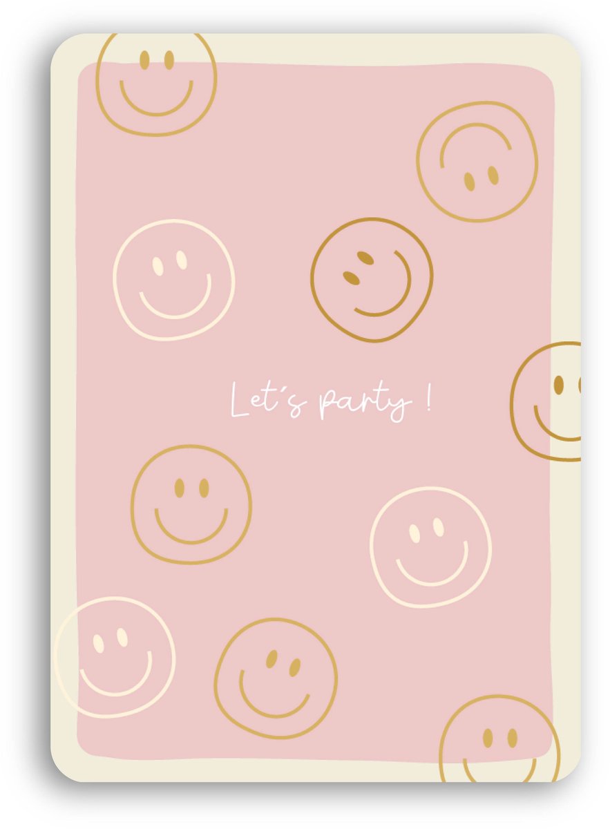 Uitnodiging kinderfeestje meisjes - 12 stuks - Enkele kaart - Smiley roze - Let's Party