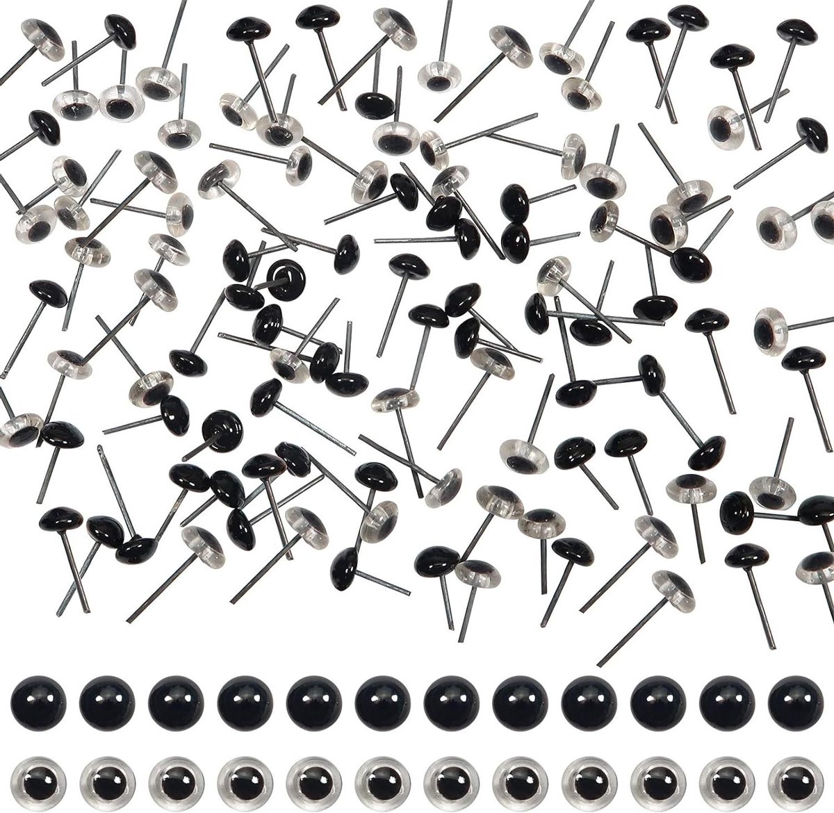 100 stuks Kleine Veiligheidsogen - Transparant/Zwart - 6 mm - Poppenogen - Pluche Handpoppen - DIY Handwerk