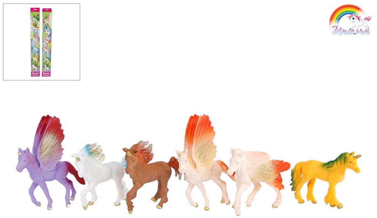 Unicorn eenhoornfiguren speelgoed set 9cm 6 stuks in doos.