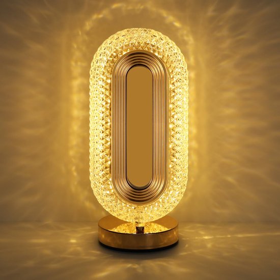 Slaapkamer Nachttafel Lamp - 3 Kleuren Dimbare Nachtlamp met USB Poort - Oplaadbare Aanraakbediening Kristal Moderne Ovale Lamp - Geschikt voor Bedside Kantoor en Woonkamer