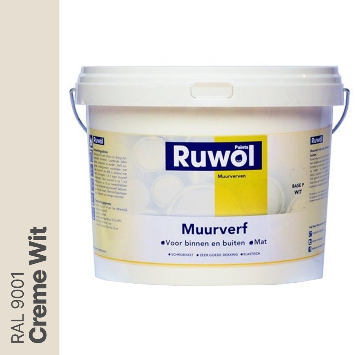 Ruwol Muurverf binnen en buiten Mat Creme Wit (RAL 9001) 5 liter - muurverf buiten - gevelverf buiten