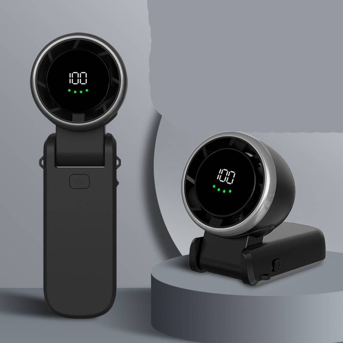 Handventilator met turbofunctie, 13.000 toeren per minuut voor directe verkoeling, instelbare snelheid (1 tot 100), snelladen via USB in 2 uur, tot 12 uur gebruikstijd, digitaal display, geschikt voor buiten, op reis en op het werk - Zwart