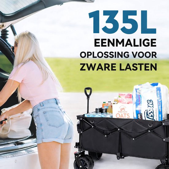 Opvouwbare boodschappentrolley, laadvermogen 50 kg, multifunctionele handkar, opvouwbare boodschappentrolley voor wasgoed, boodschappen, kampeergereedschap etc. | NL