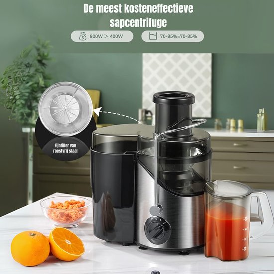 Aurixi® Sapcentrifuges groenten en fruit - Sapcentrifuges - Slowjuicer - Zilver - 30cm x 20cm x 18cm van Aurixi — afbeelding 3